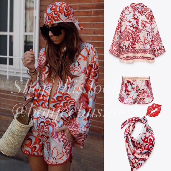 ZARA BNWT Printed Short Set with Scarf 3pc Coord Set - Picture 7 of 7